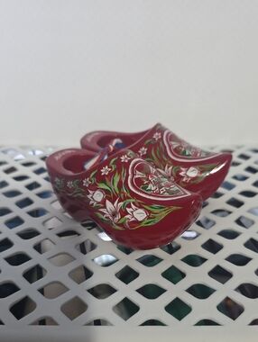 Red Decorative Dutch Wooden Clogs with Floral Design